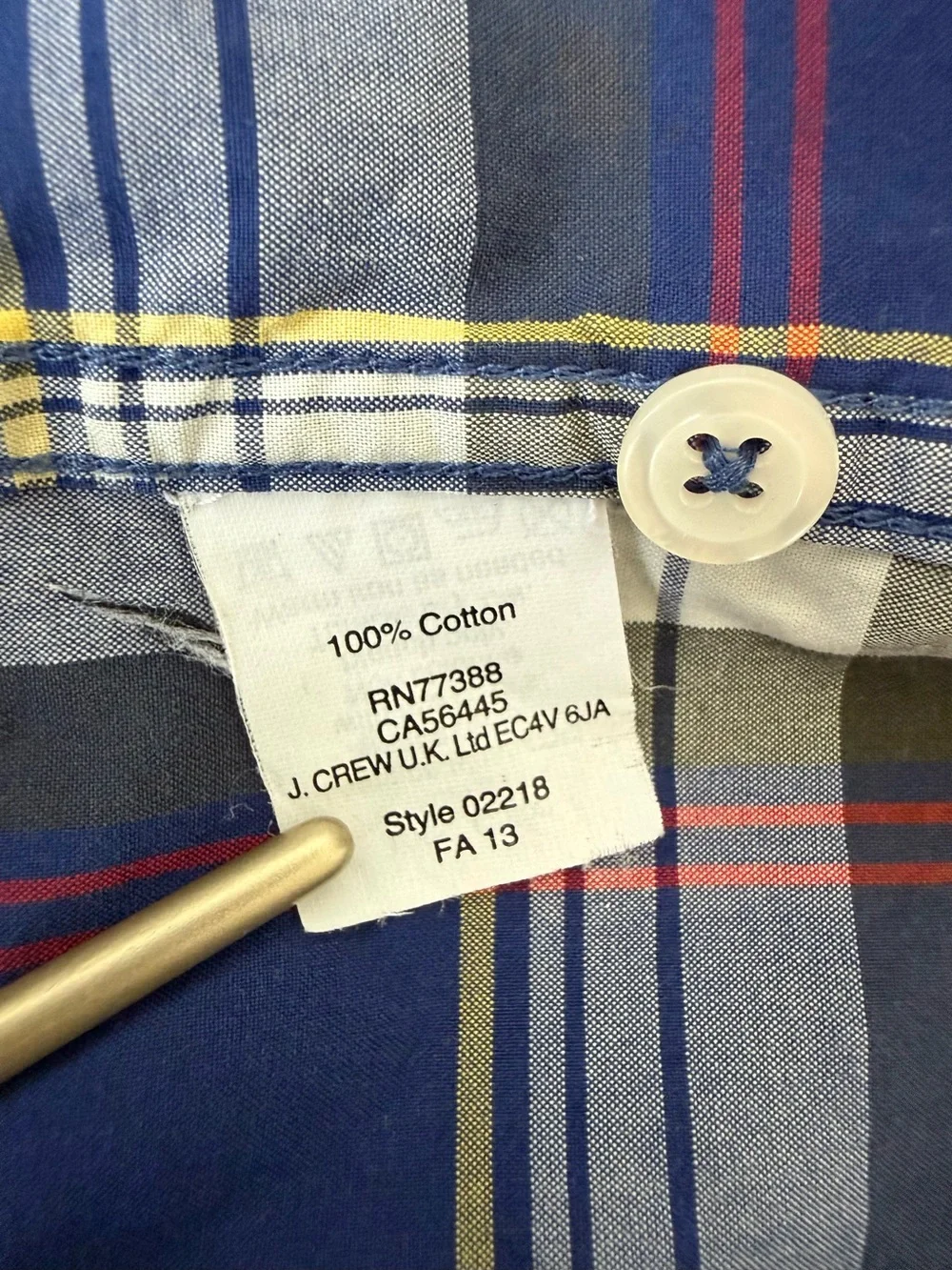 J. Crew Tartan Plaid Button Down Shirt Men's XL Blue Cotton-Long Sleeve